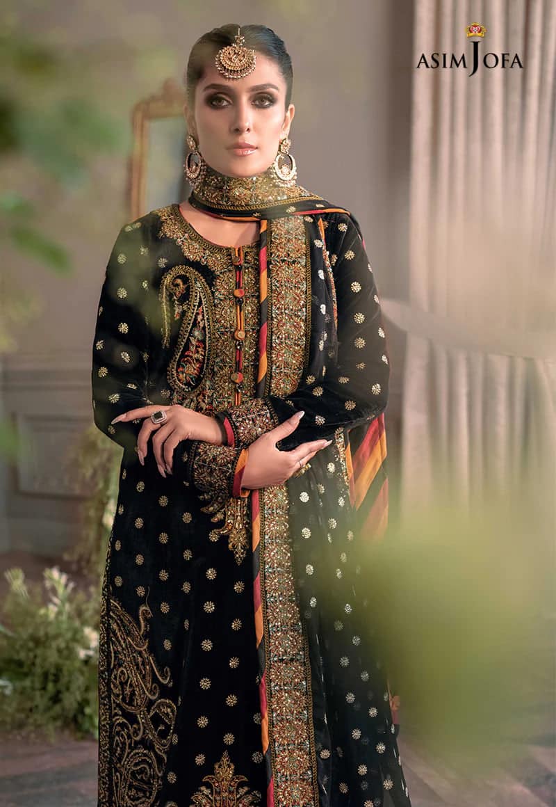 AJ Embroidered Black Luxury Velvet Dress - Unstitch