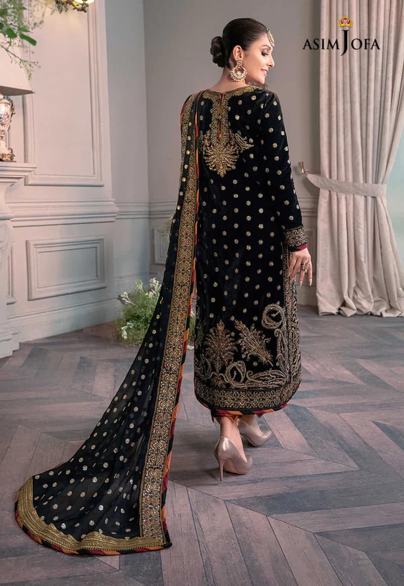 AJ Embroidered Black Luxury Velvet Dress - Unstitch