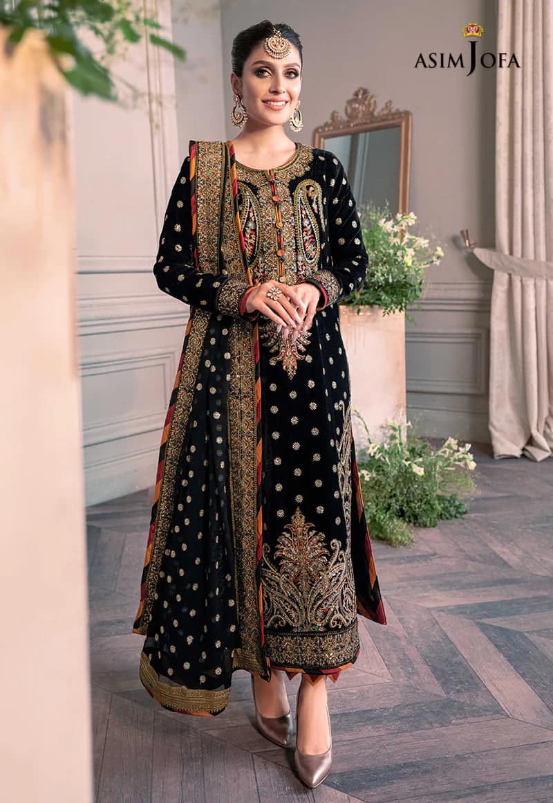 AJ Embroidered Black Luxury Velvet Dress - Unstitch
