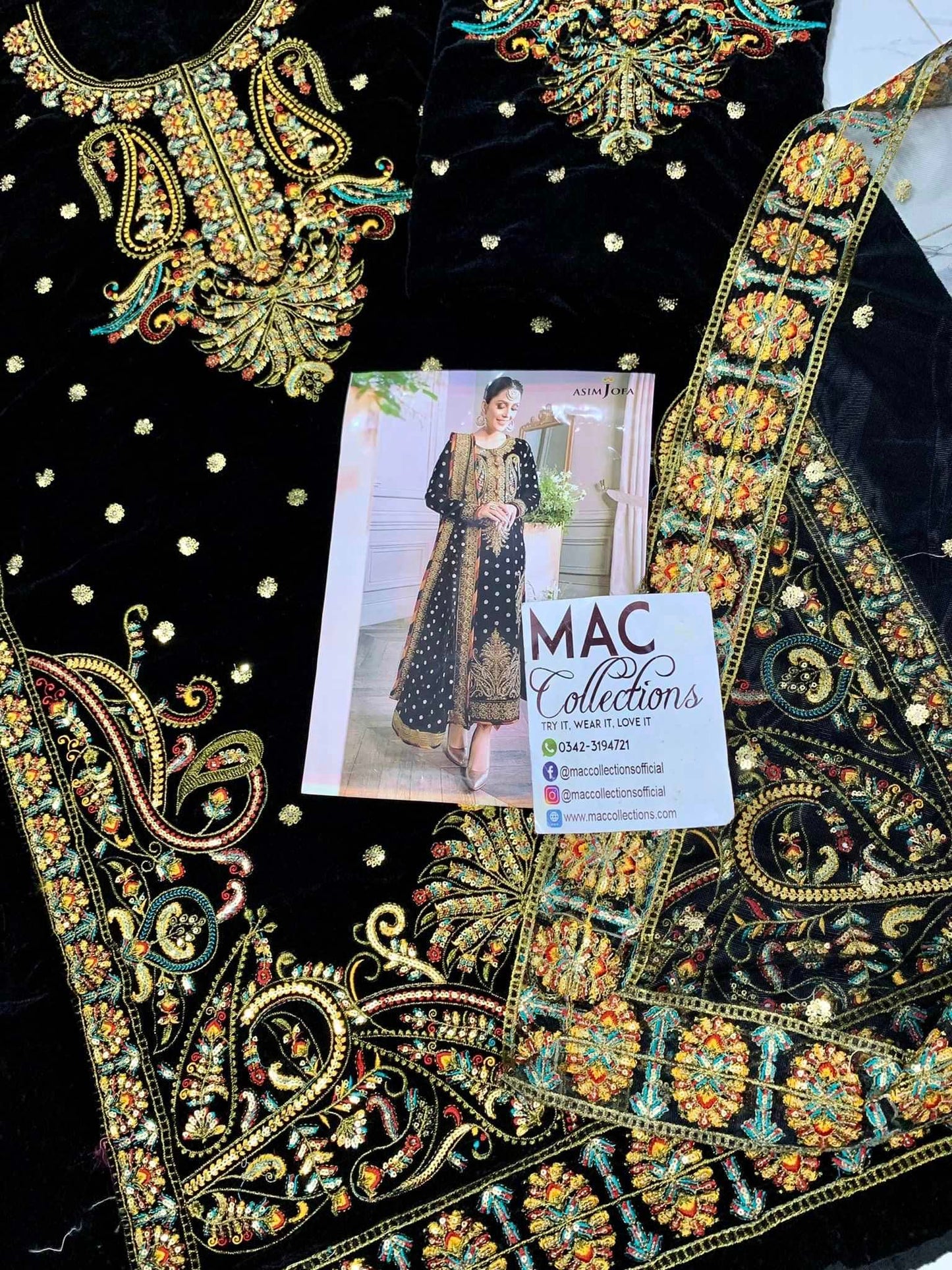Asim Jofa Black Luxury Velvet Collection Replica