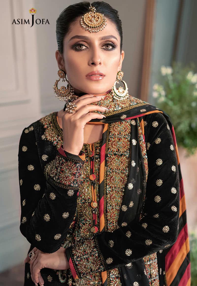 AJ Embroidered Black Luxury Velvet Dress - Unstitch