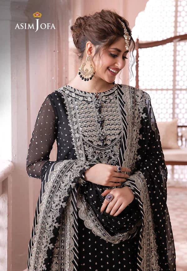AJ Embroidered Black Chiffon Lehenga