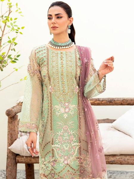 RM Embroidered pista purple Dupatta Luxury Organza Dress
