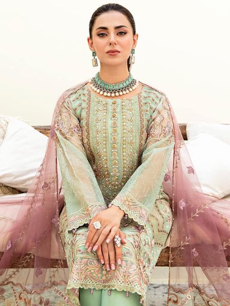 RM Embroidered pista purple Dupatta Luxury Organza Dress