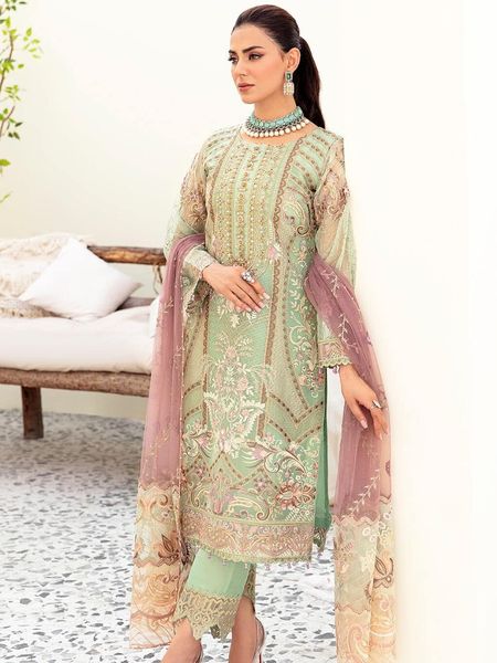 RM Embroidered pista purple Dupatta Luxury Organza Dress
