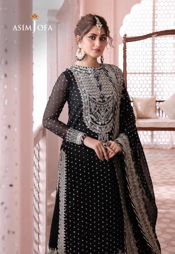 AJ Embroidered Black Chiffon Lehenga