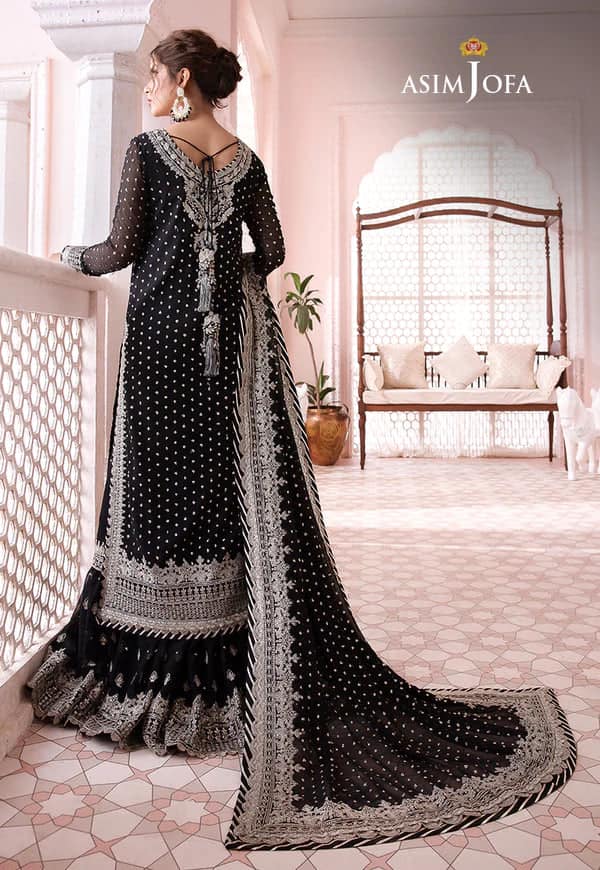 AJ Embroidered Black Chiffon Lehenga
