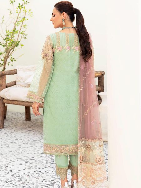 RM Embroidered pista purple Dupatta Luxury Organza Dress
