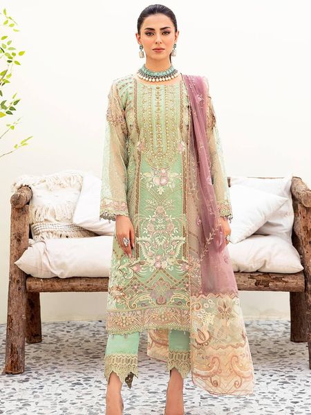 RM Embroidered pista purple Dupatta Luxury Organza Dress