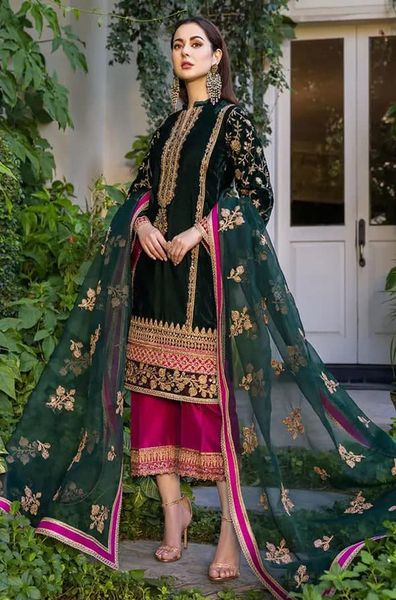 Zainab Chottani Green Luxury Velvet Collection Replica
