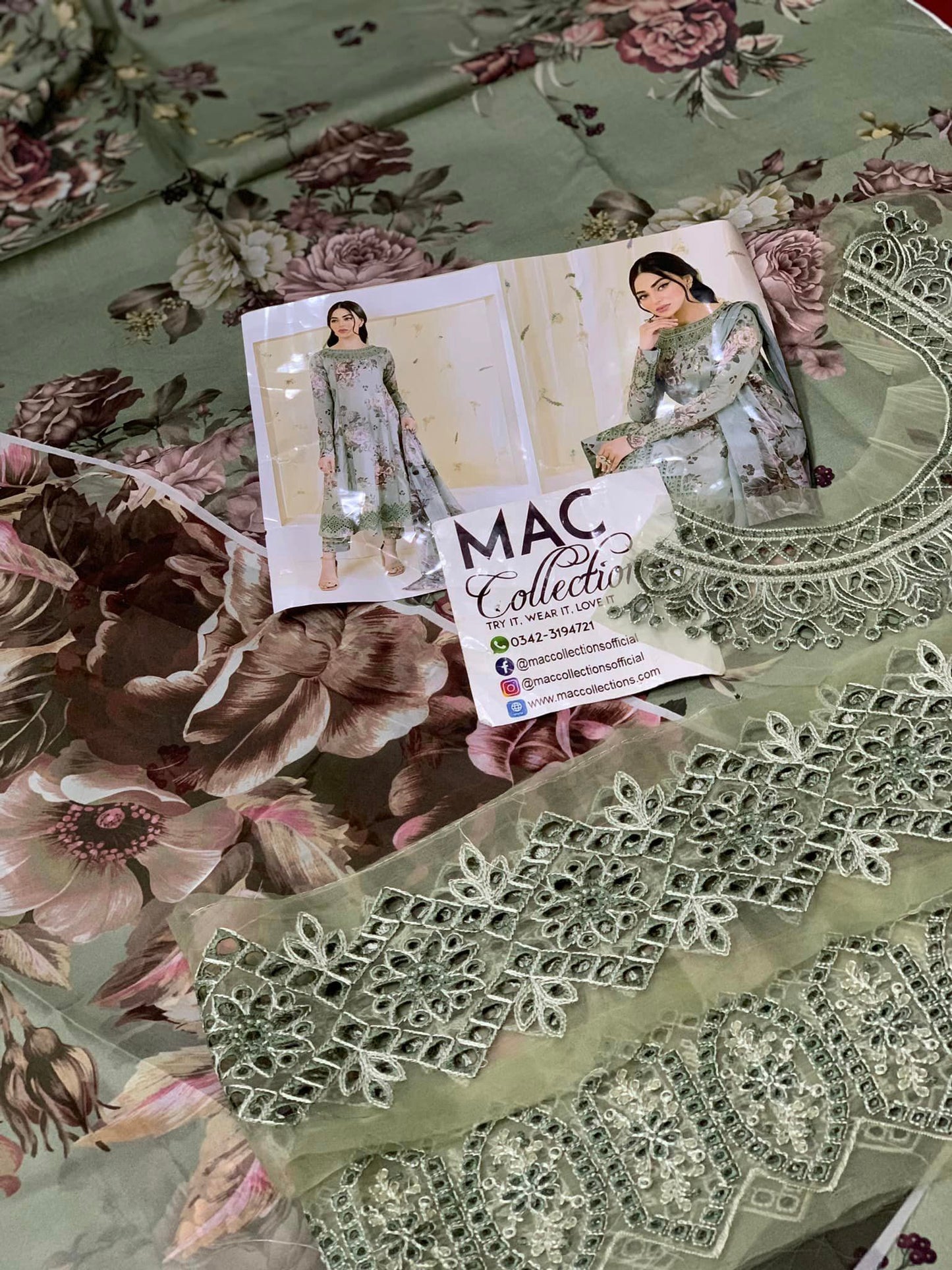 IZK Embroidered Green Luxury Lawn Dress