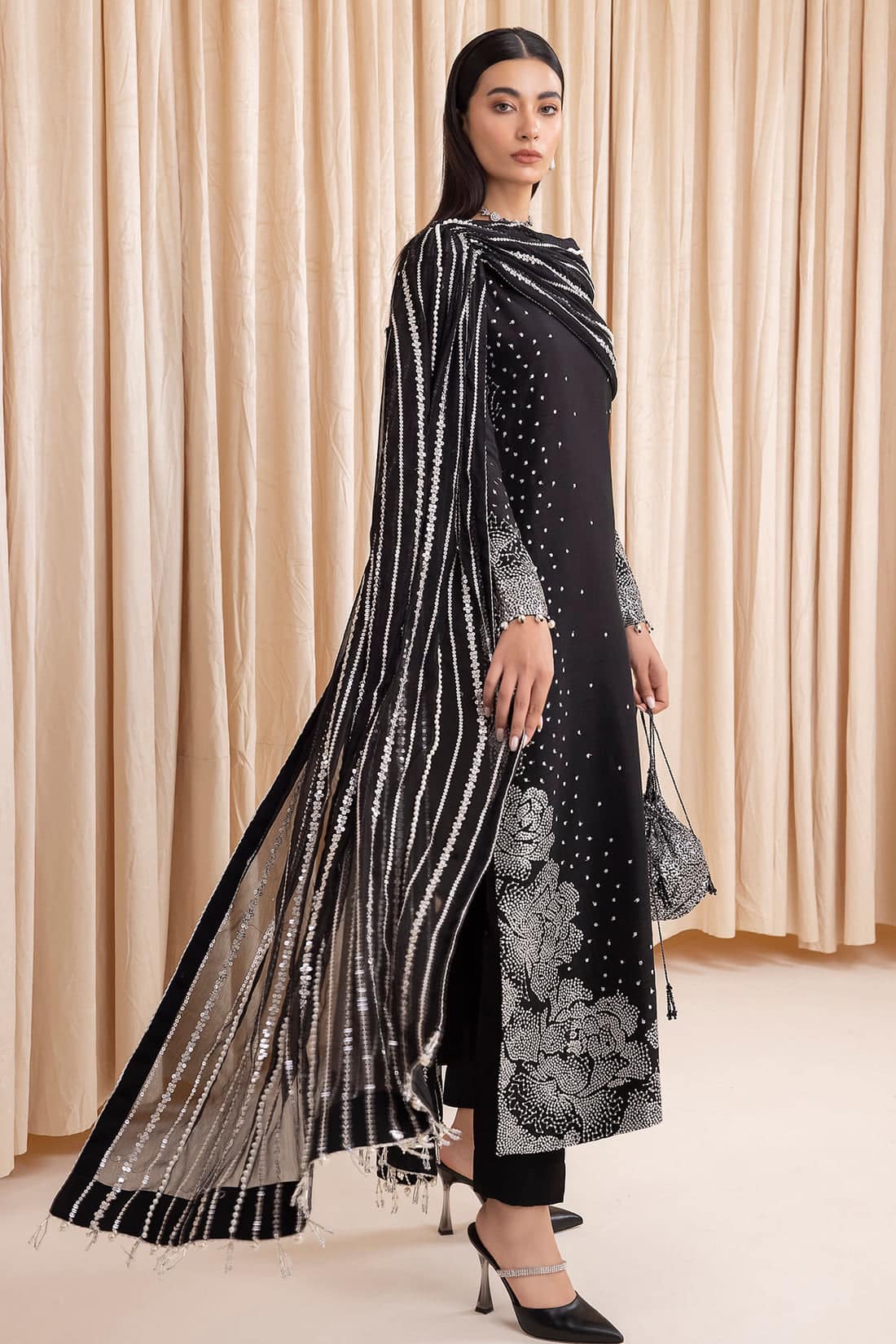 JZM Embroidered Black Luxury Lawn Dress