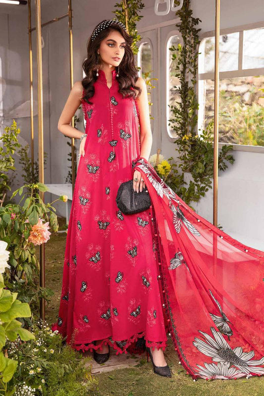 Maria B M Print Shocking Pink Butterfly Luxury Lawn Collection Replica