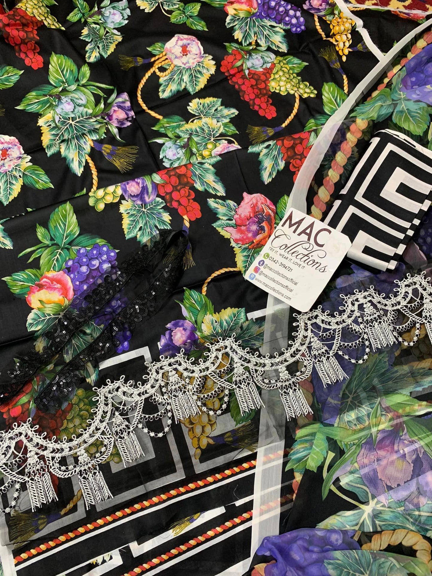 MP Embroidered Black Grapes  Luxury lawn Dress