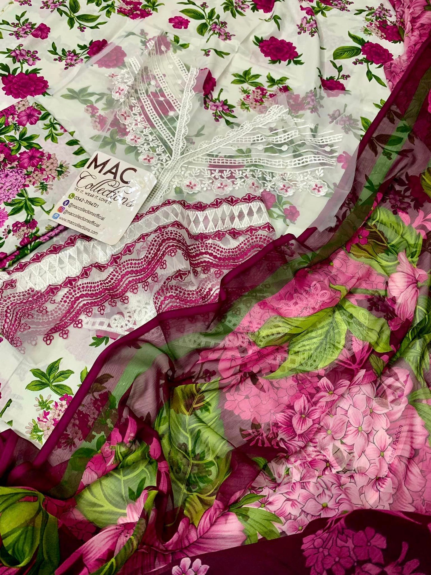 MP Embroidered White n Pink Luxury lawn Dress