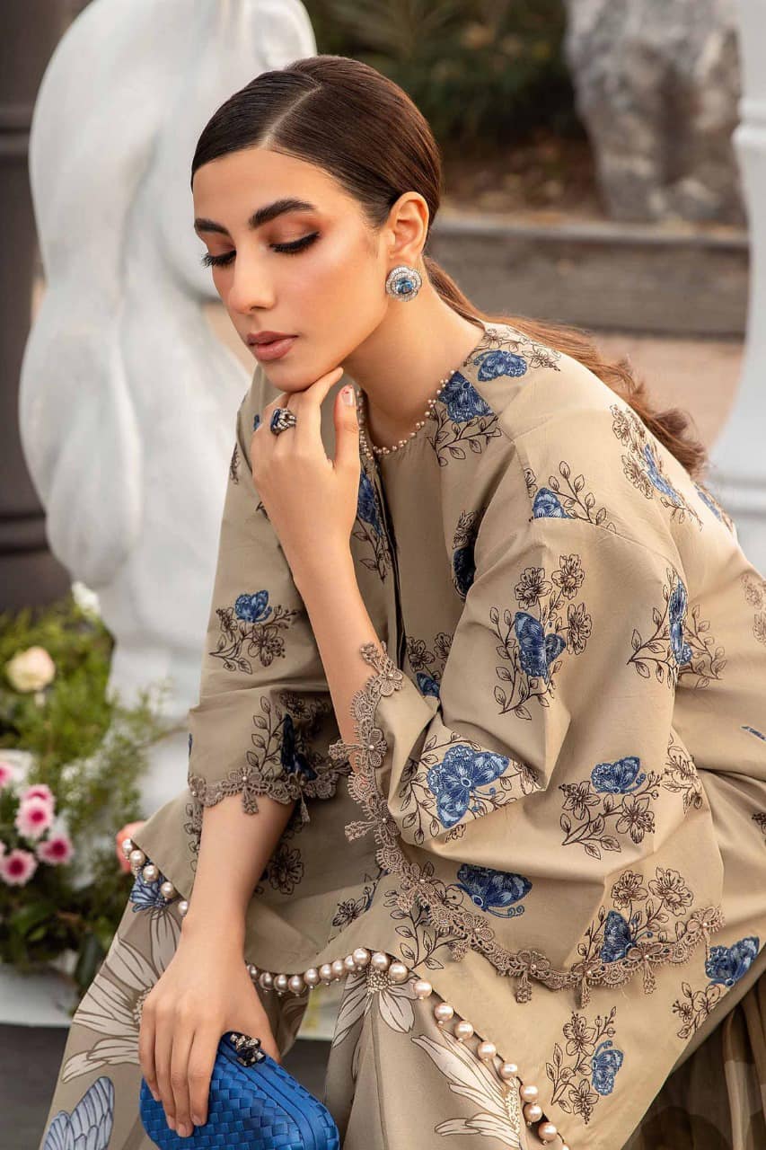 Maria B M Print Grey Butterfly Luxury Lawn Collection Replica