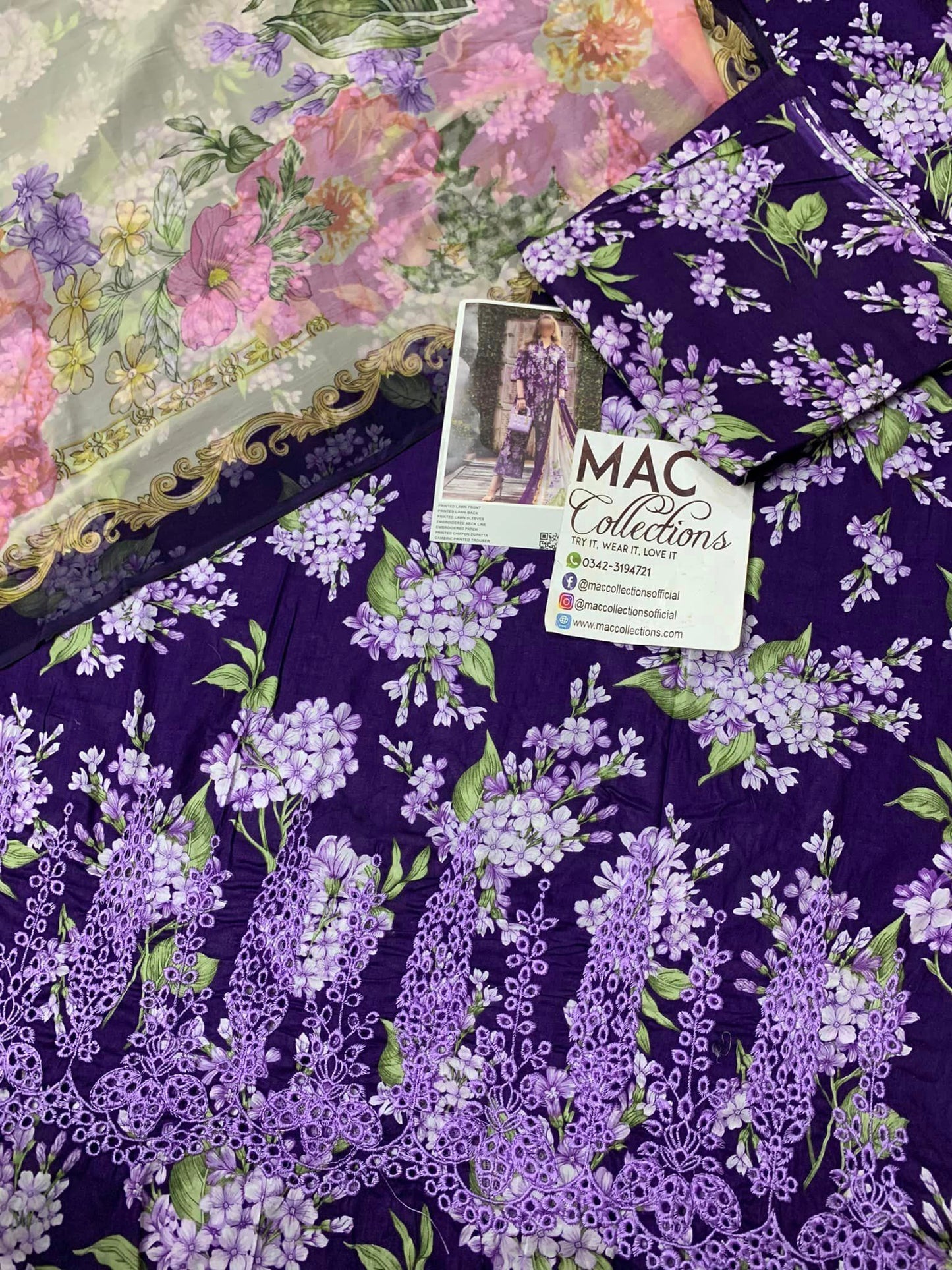 MP Embroidered Purple Luxury Lawn Dress