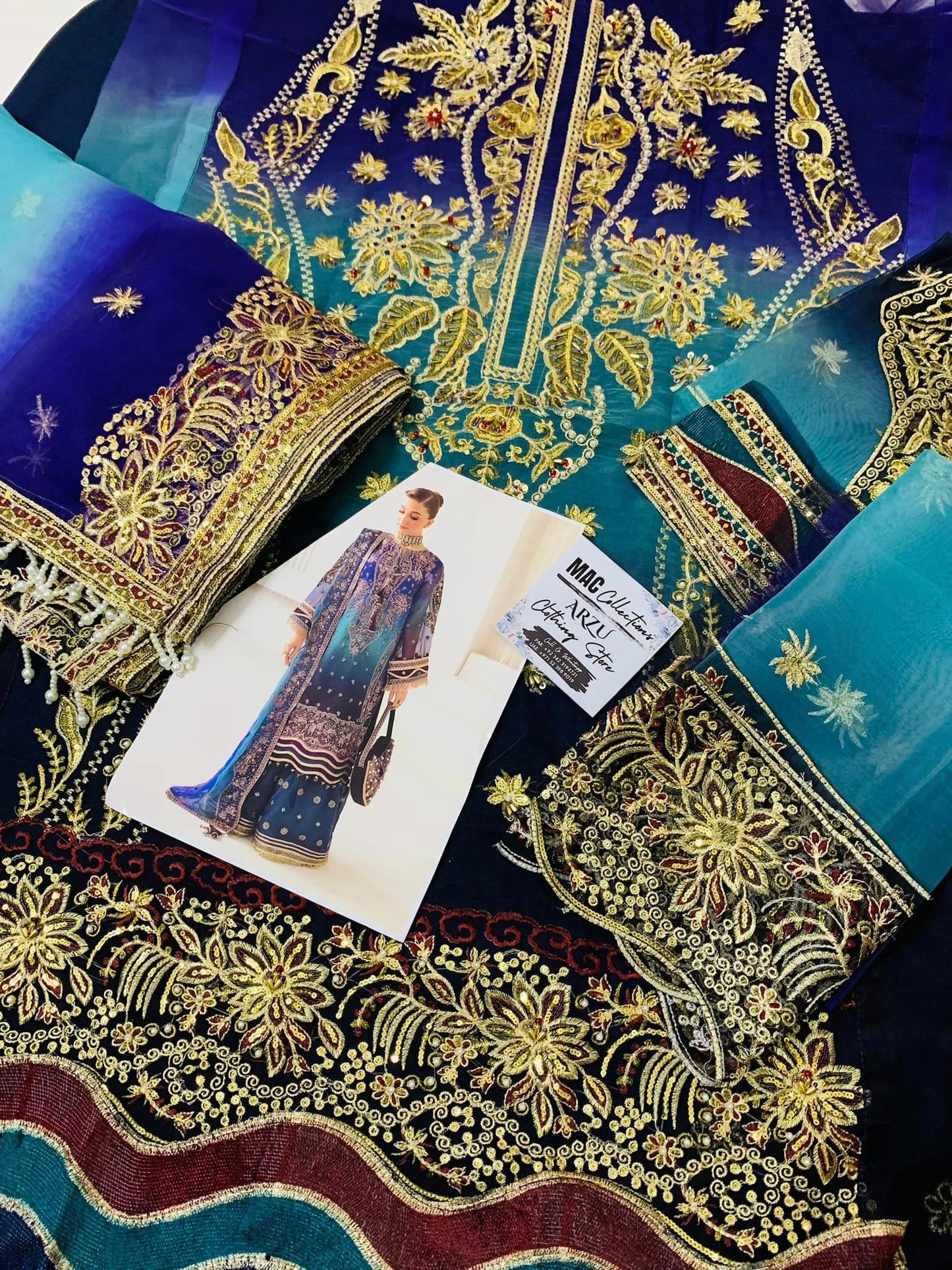 AZH Embroidered Tie & Dye Luxury Organza Dress