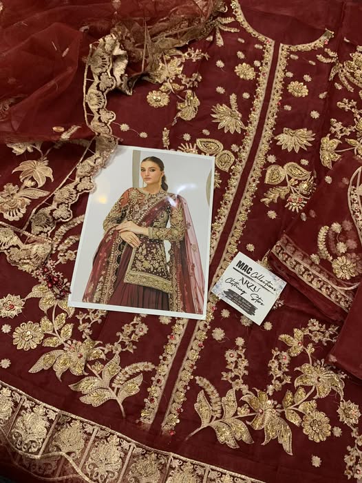 Exclusive Embroidered Red Luxury Organza Dress