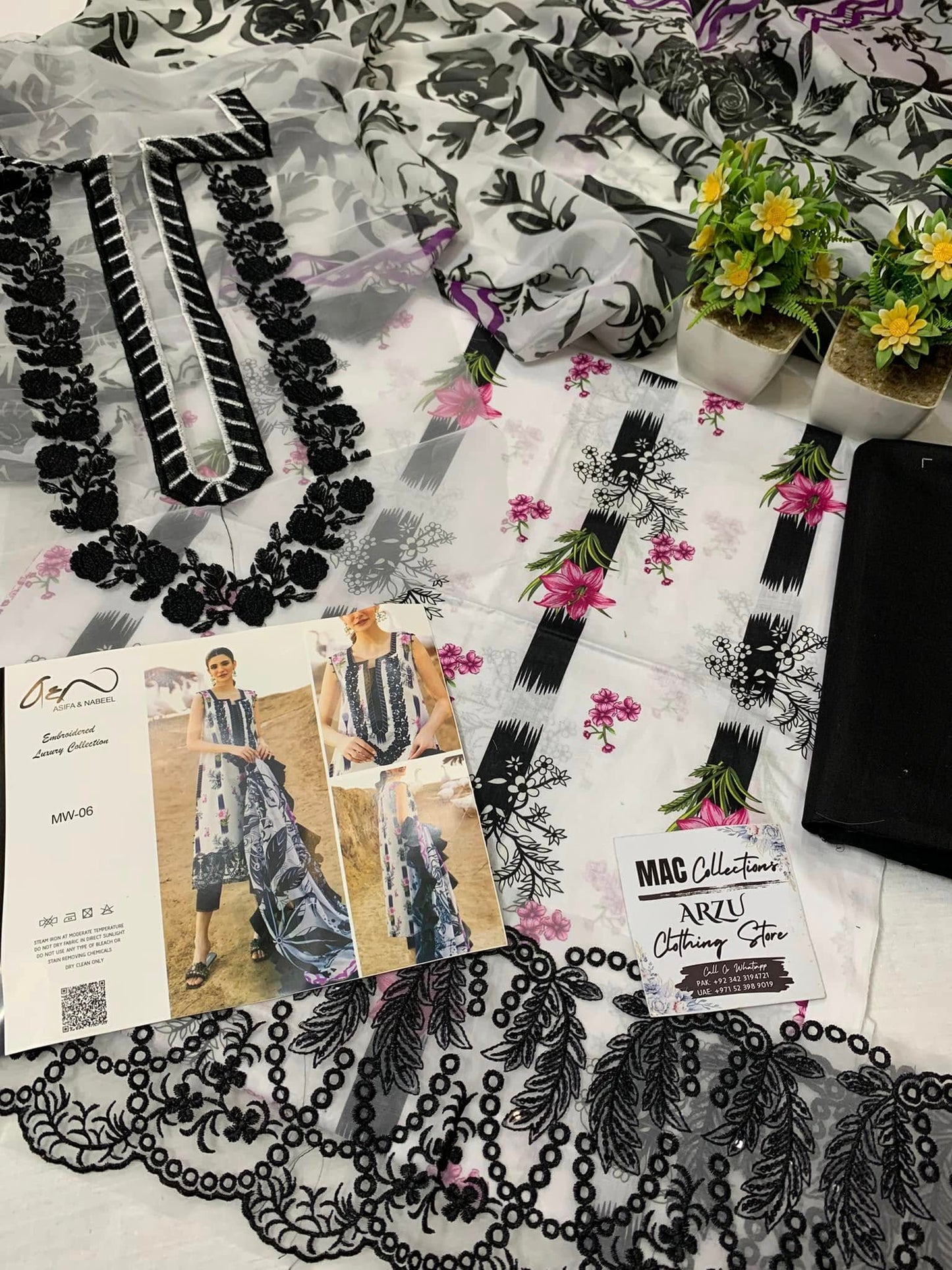 AN Embroidered Black & White Luxury Lawn Dress