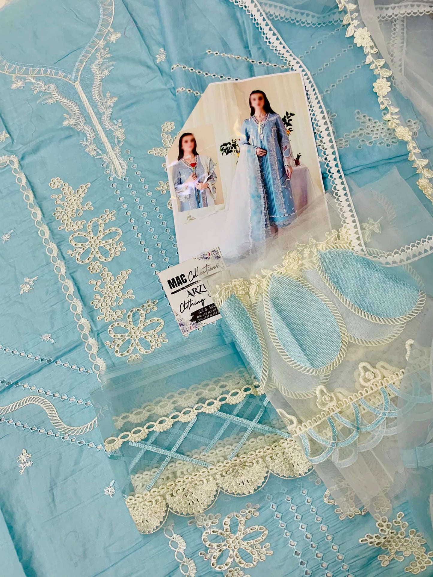 QLR Embroidered Sky Blue Luxury lawn Dress