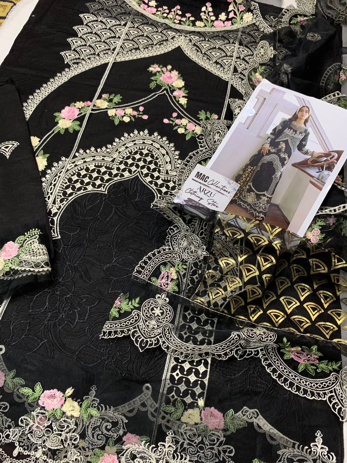 Parishay Embroidered Black Luxury Lawn Chikanakri Dress