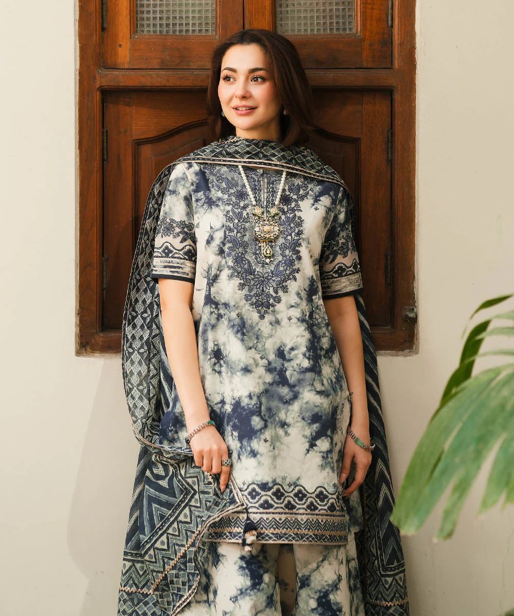 Sapphire Embroidered White & Blue Luxury Lawn Dress