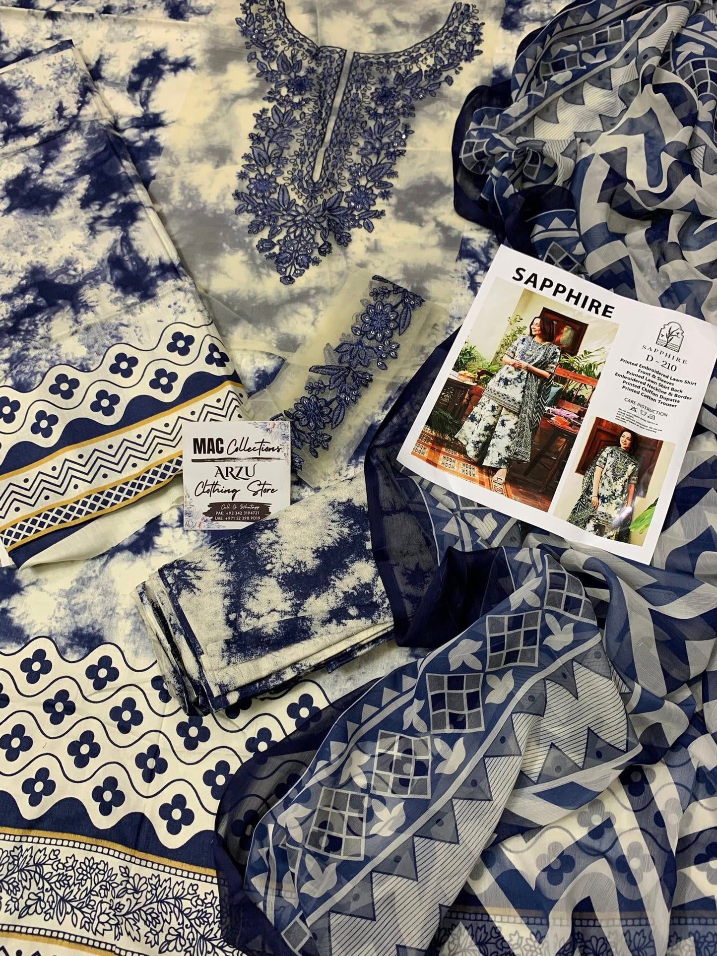 Sapphire Embroidered White & Blue Luxury Lawn Dress