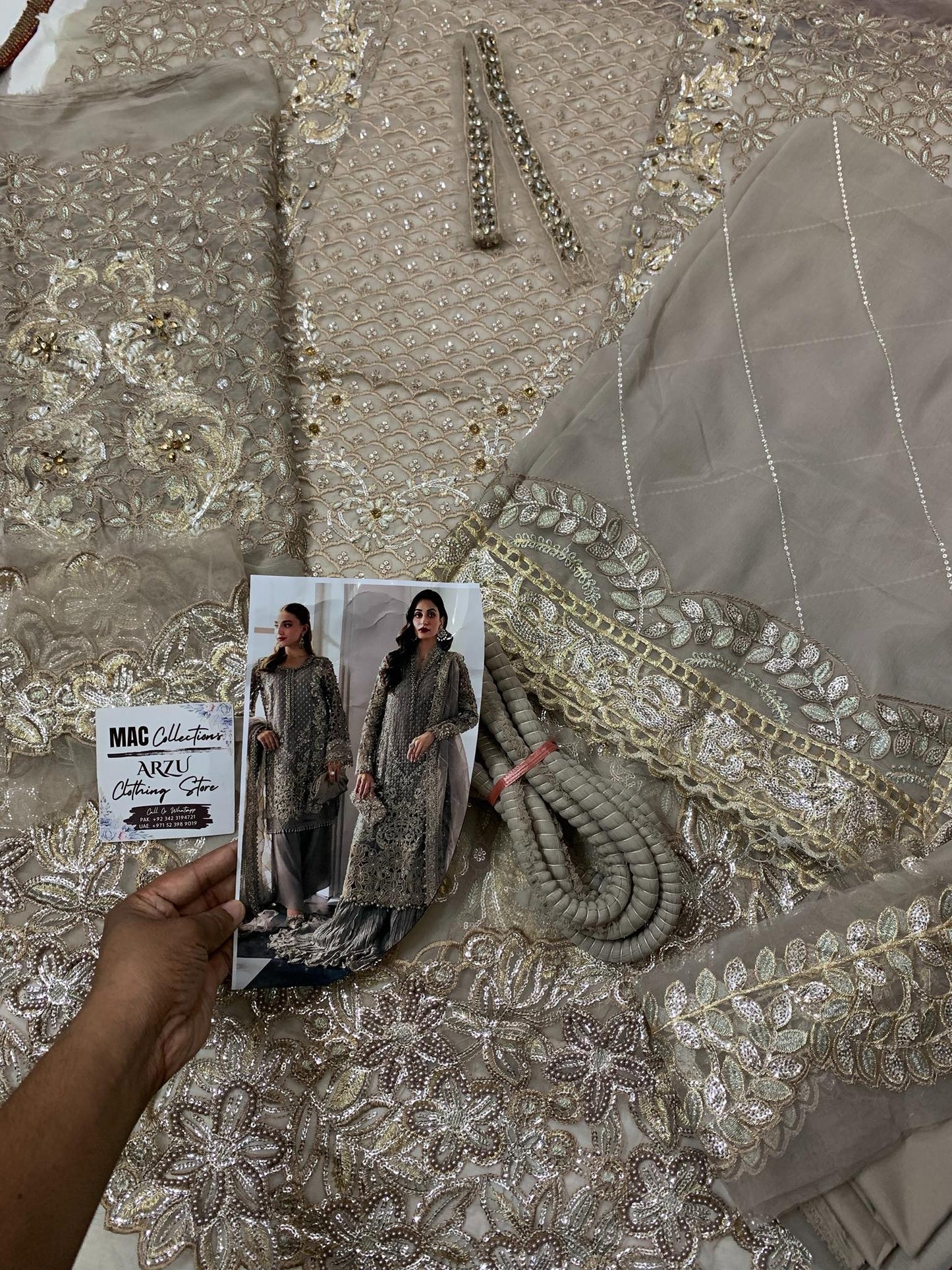 MB Embroidered Grey Luxury Chiffon Gharara