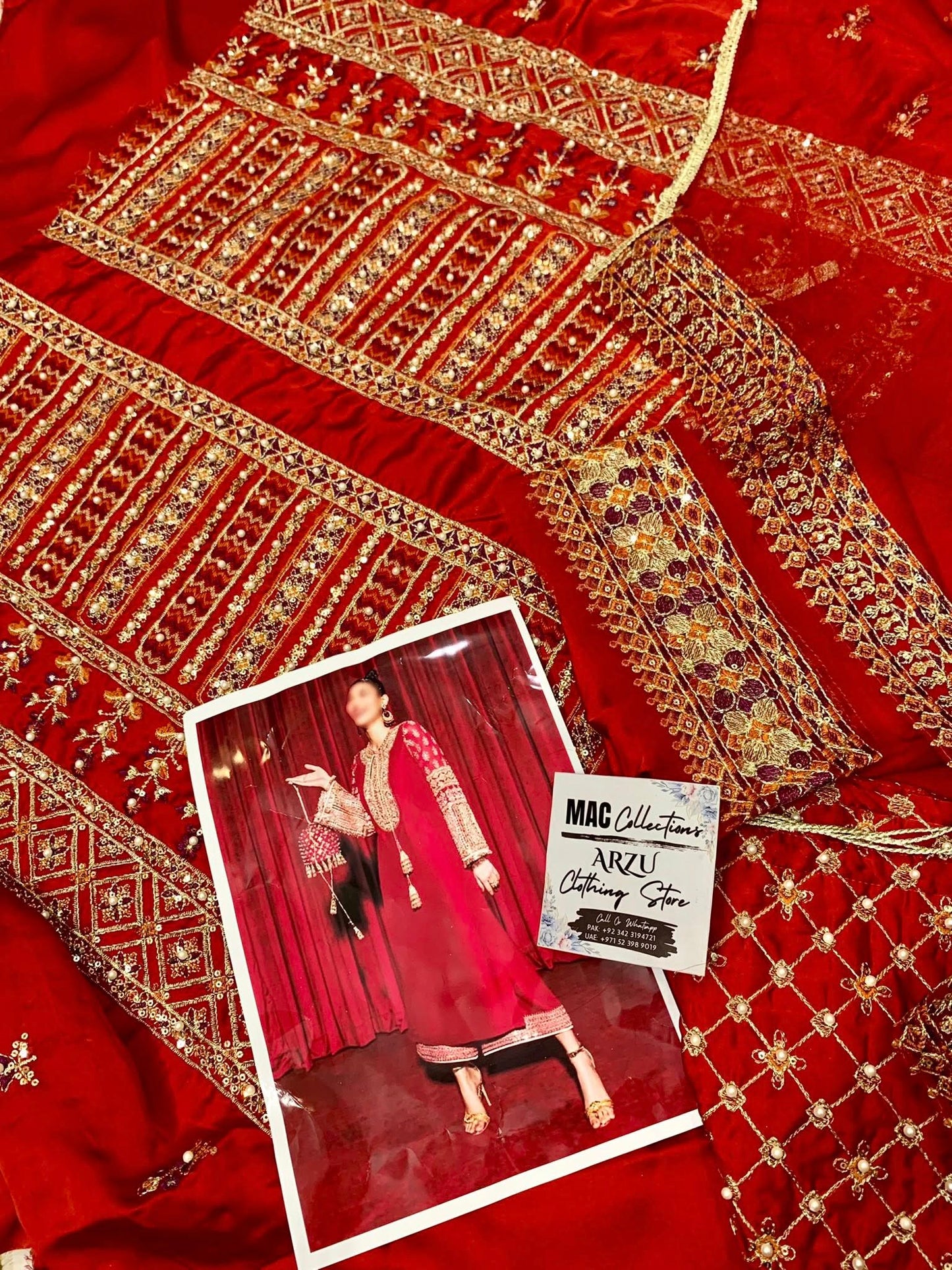 HR Embroidered Red Luxury Silk Dress