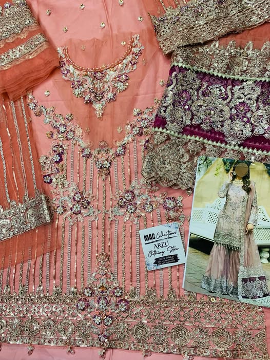 IMZ Embroiderd Tea Pink Luxury Net Gharara