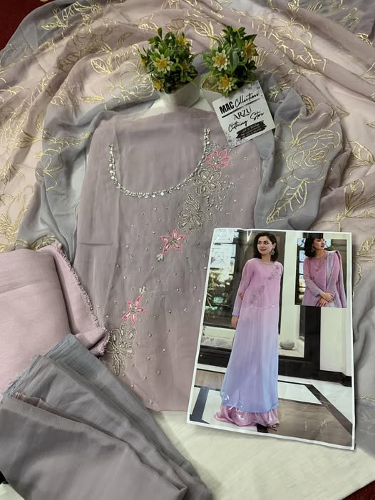 LSR Embroidered Pink Tie & Dye Luxury Chiffon Dress