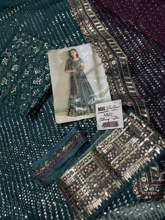 IZK Embroidered Dark Green Luxury Net Maxi