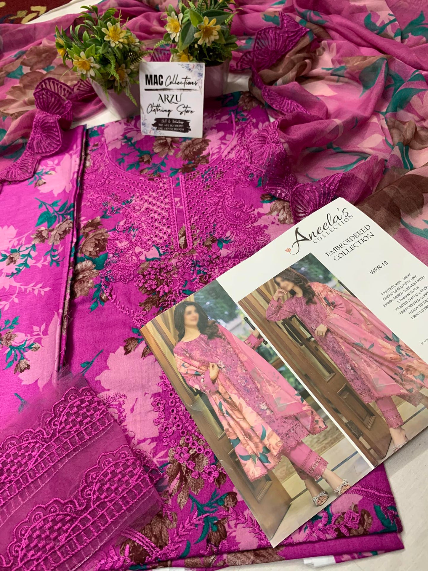 ANL Embroidered Pink Luxury Lawn Dress