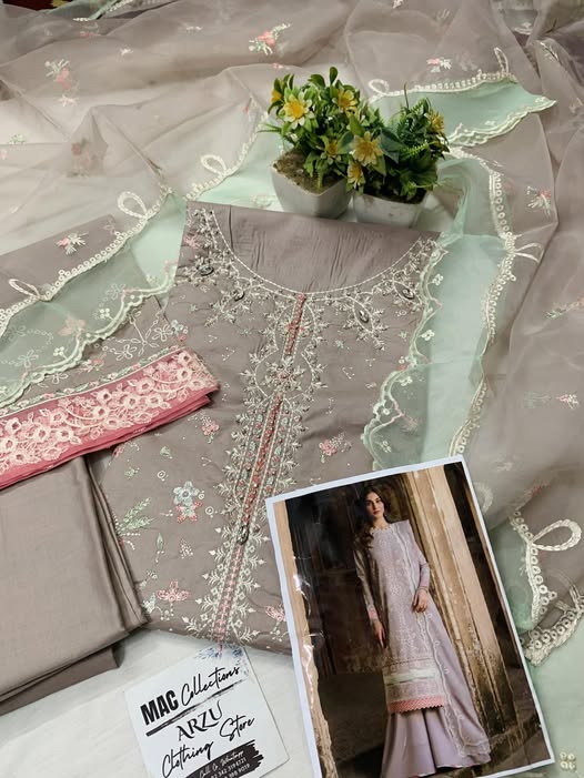 BI Embroidered Grey Luxury Lawn Dress