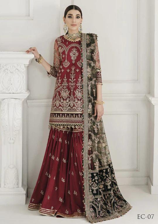 Embroidered Maroon Luxury Net Dress