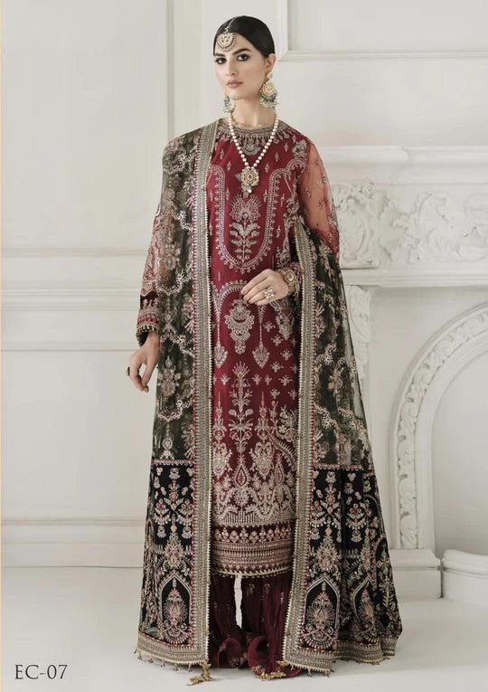 Embroidered Maroon Luxury Net Dress