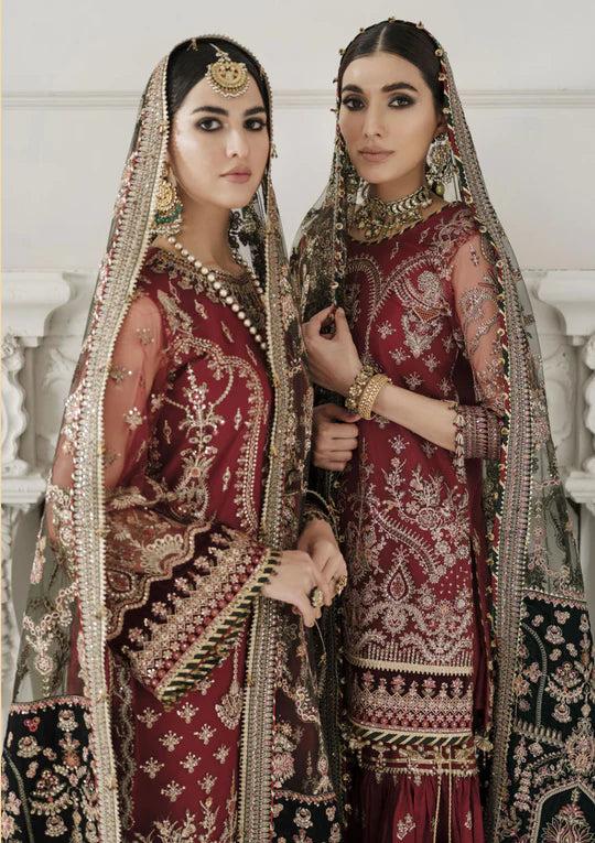 Embroidered Maroon Luxury Net Dress
