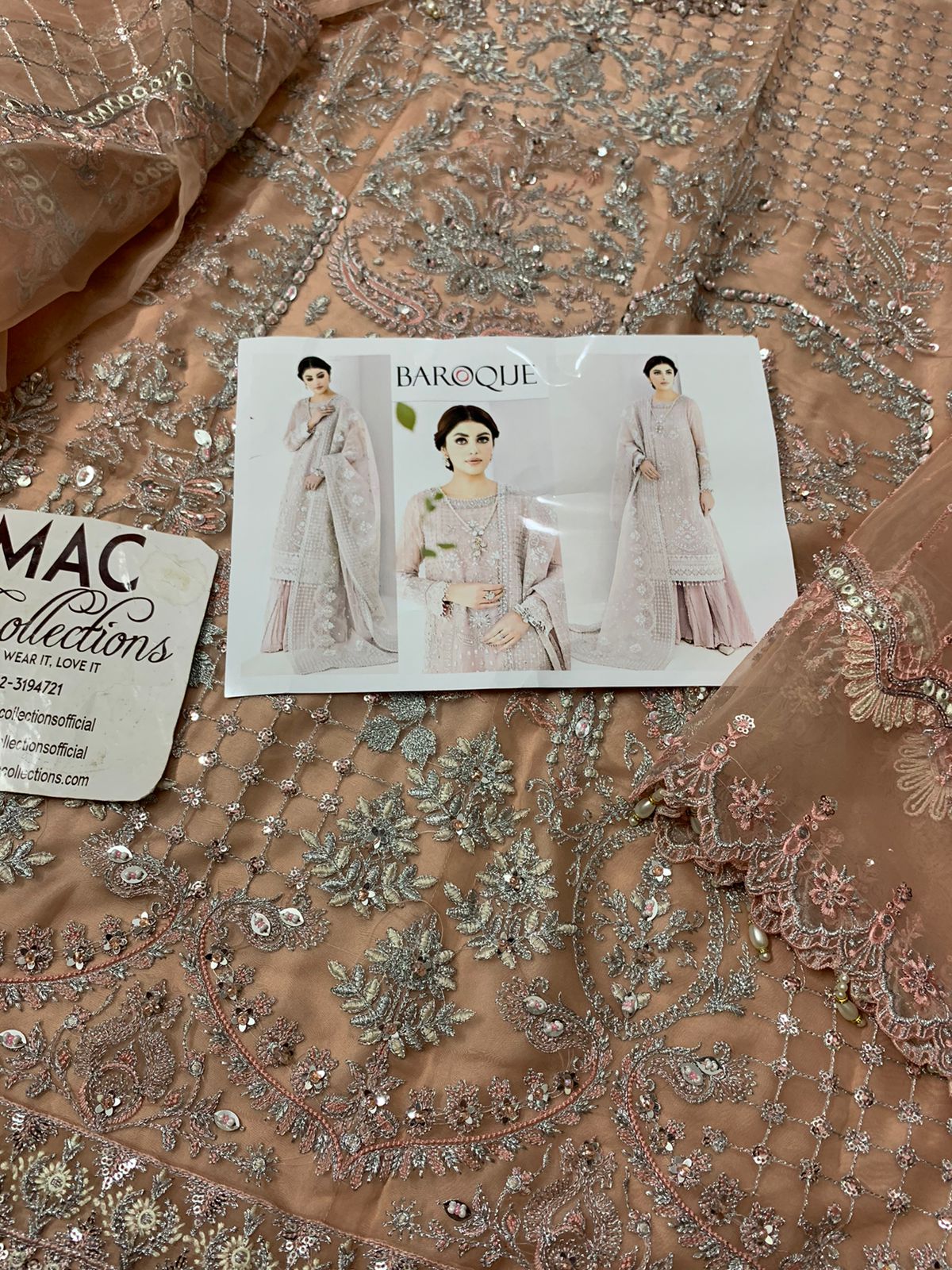 Brq Embroidered Tea Pink Luxury Organza Dress