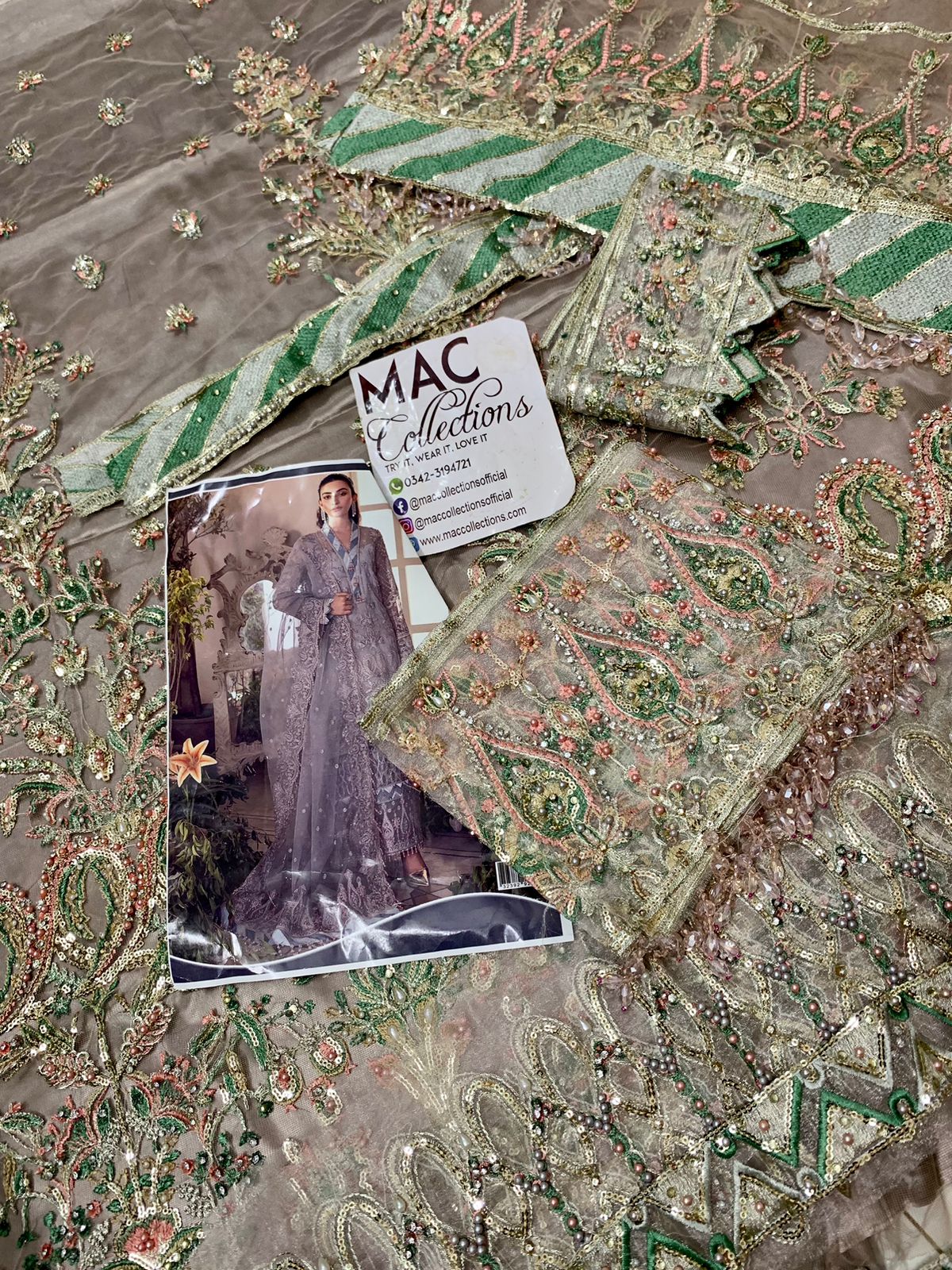 AFZ Embroidered Grey Luxury Organza Dress