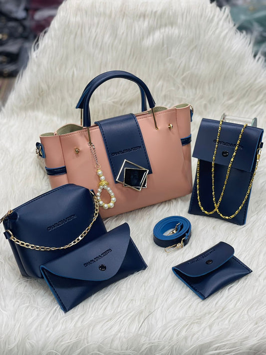 Charles & Keith Set Of 5 Bags (Peach & Blue)