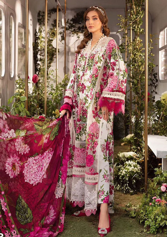 Maria B M Print White n Pink Luxury lawn Collection Replica