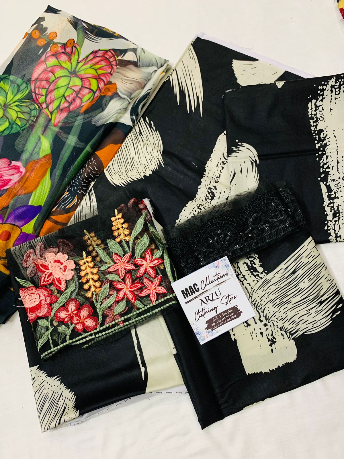 MP Embroidered Black N White Luxury Lawn Dress