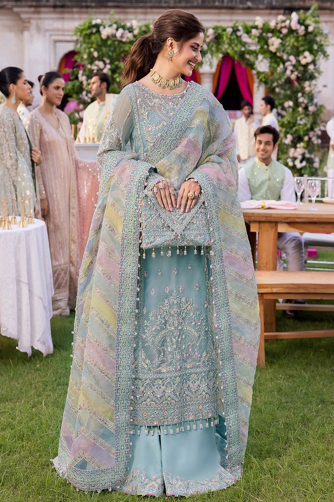 KM Embroidered Sky Blue Luxury Organza Dress