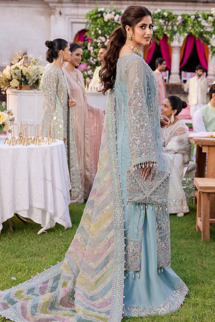 KM Embroidered Sky Blue Luxury Organza Dress