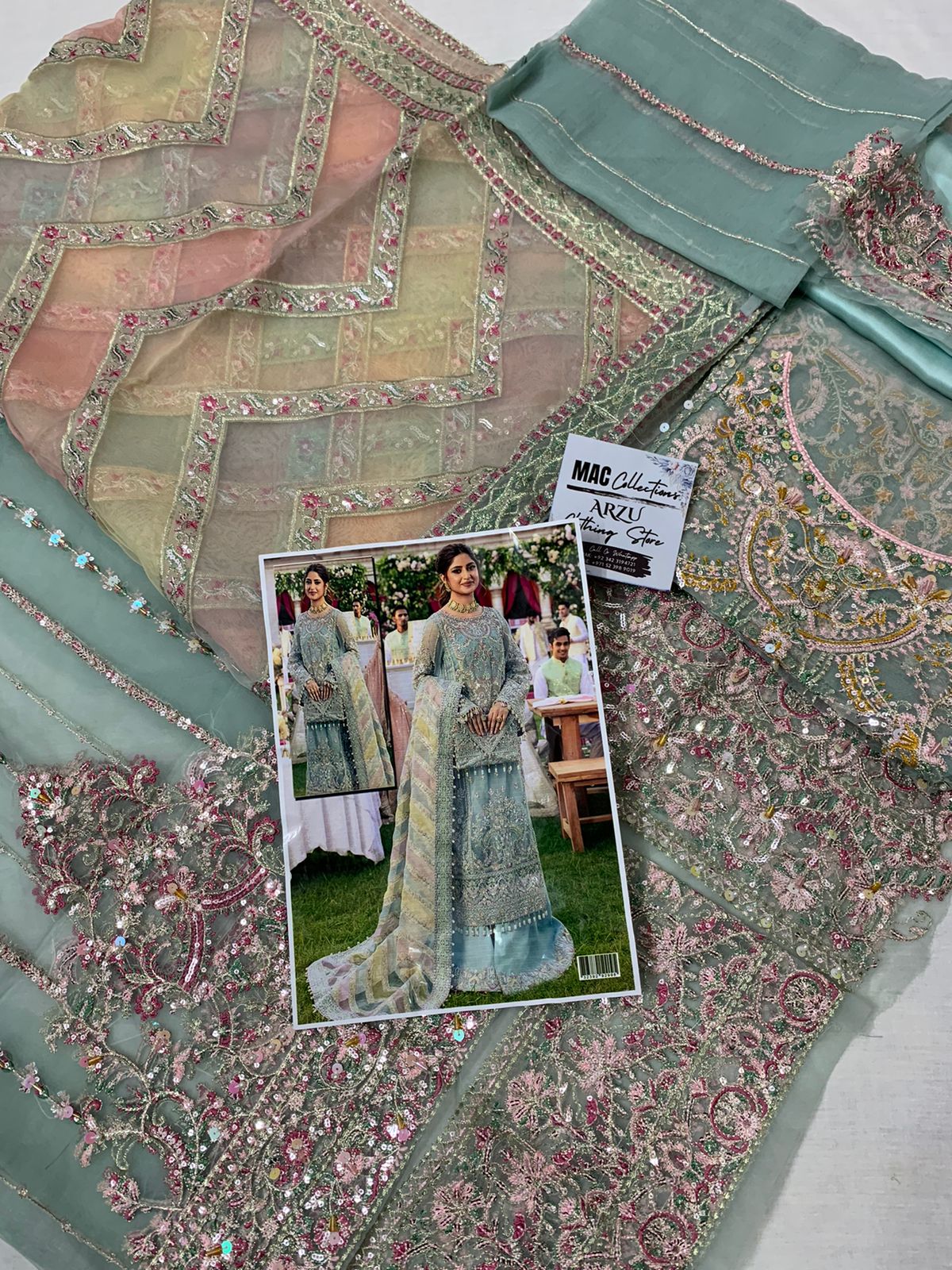 KM Embroidered Sky Blue Luxury Organza Dress