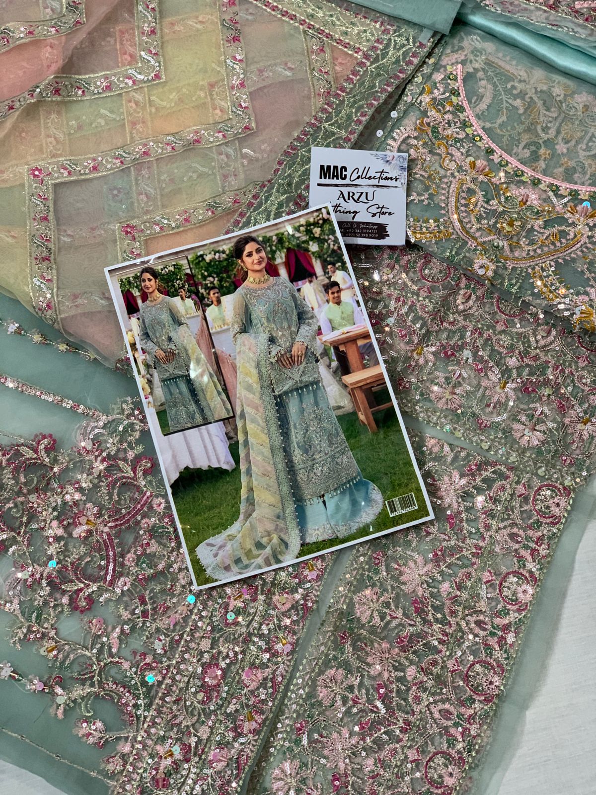 KM Embroidered Sky Blue Luxury Organza Dress