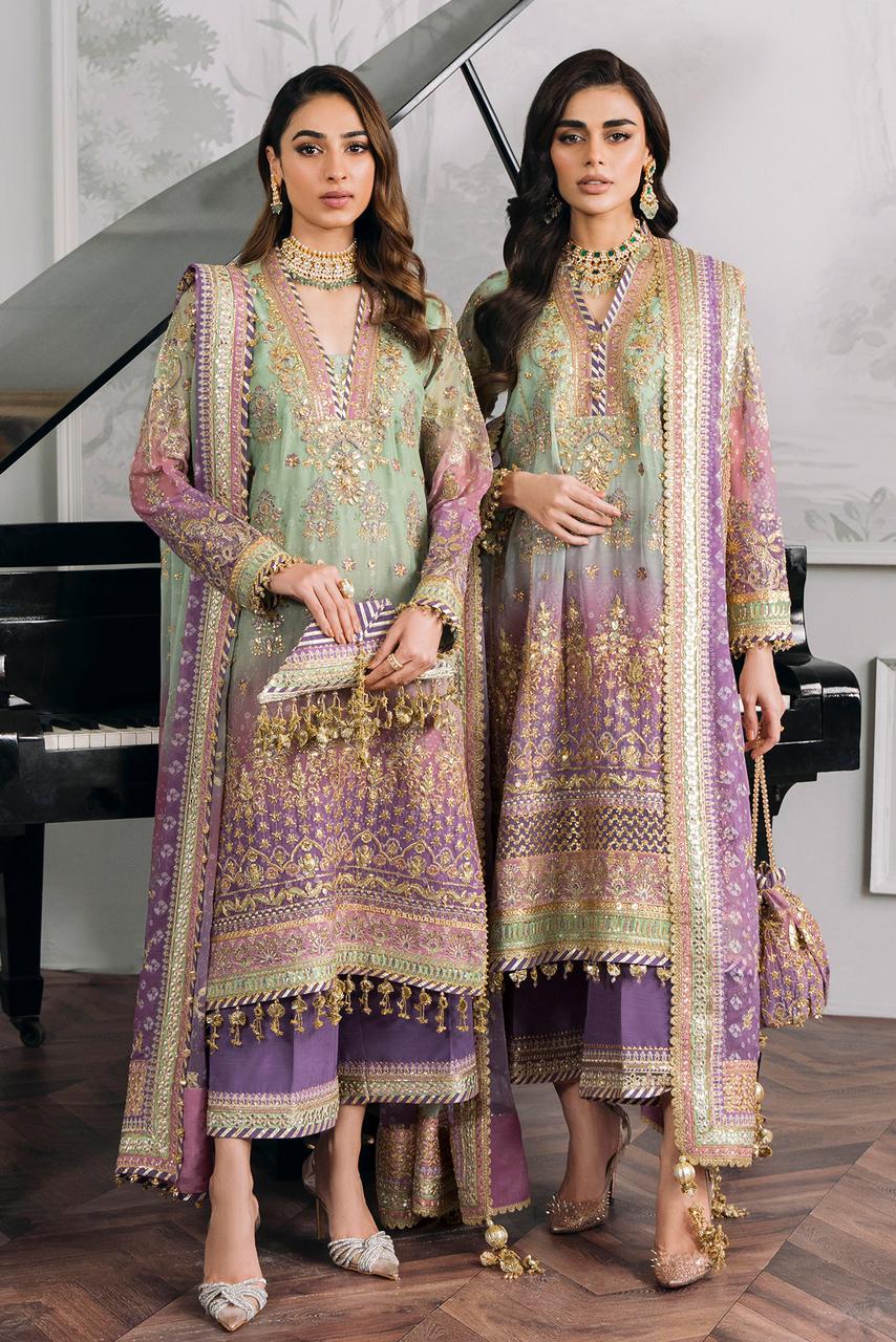 BRQ Embroidered Tie N Die Pista Purple Luxury Chiffon Dress - Unsitched