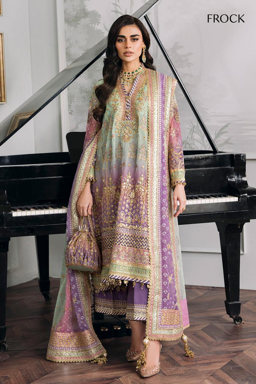 BRQ Embroidered Tie N Die Pista Purple Luxury Chiffon Dress - Unsitched