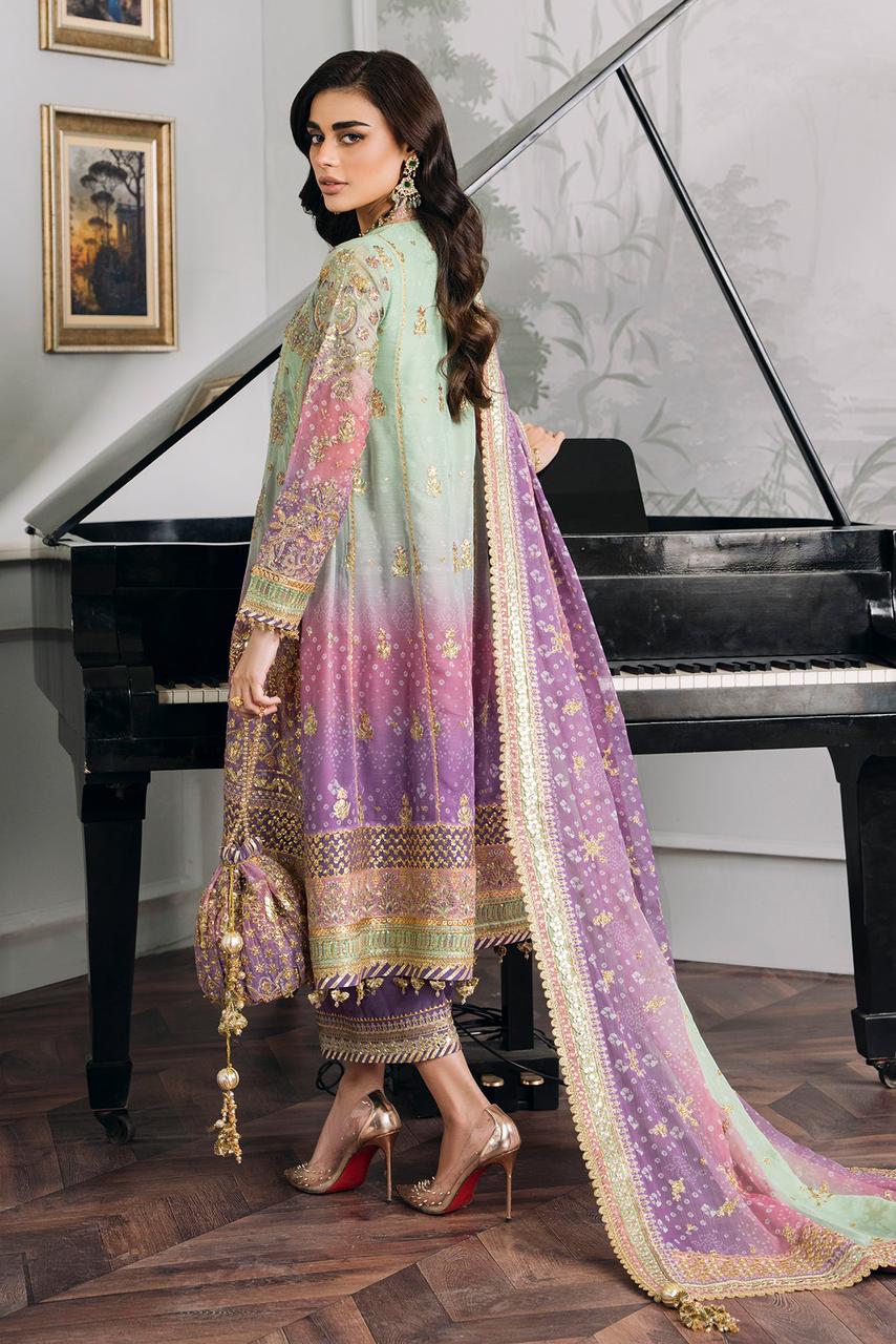 BRQ Embroidered Tie N Die Pista Purple Luxury Chiffon Dress - Unsitched